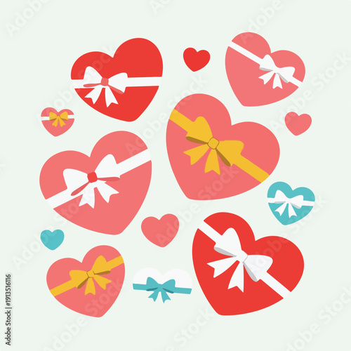 A collection of heart-shaped gifts and simple heart shapes