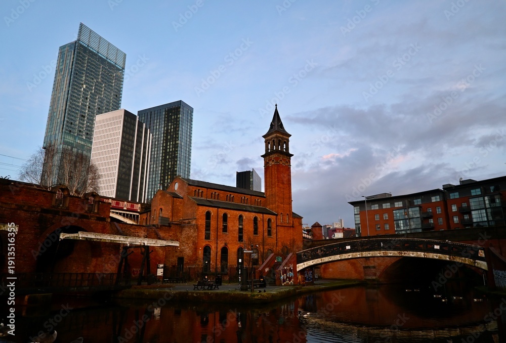 Fototapeta premium Brick buildings and modern buildings in Manchester, UK