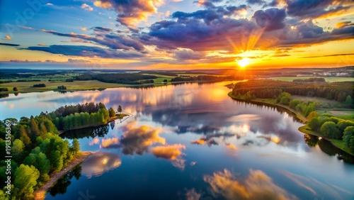 Wallpaper Mural Beautiful Sunrise Sunset over Calm Lake. Aerial view of lake Torontodigital.ca