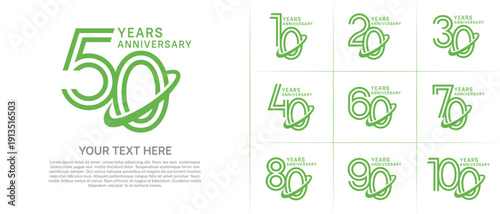 Anniversary logo type set with double line number. green color with swoosh can be use special moment