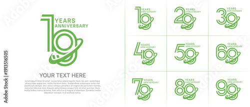 Anniversary logo type set with double line number. green color with swoosh can be use special moment