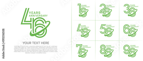 Anniversary logo type set with double line number. green color with swoosh can be use special moment