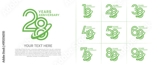 Anniversary logo type set with double line number. green color with swoosh can be use special moment