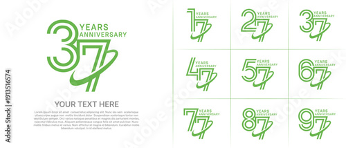 Anniversary logo type set with double line number. green color with swoosh can be use special moment