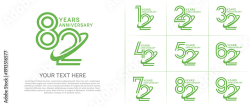Anniversary logo type set with double line number. green color with swoosh can be use special moment
