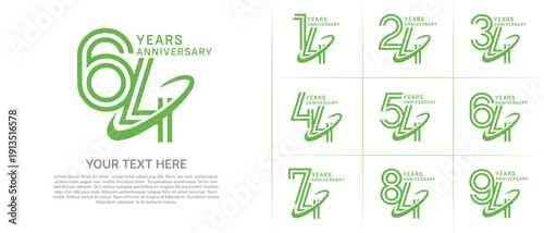 Anniversary logo type set with double line number. green color with swoosh can be use special moment