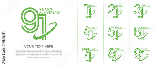 Anniversary logo type set with double line number. green color with swoosh can be use special moment