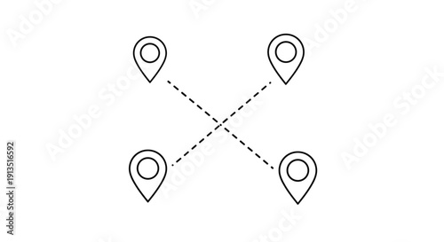 A simple black and white illustration of connected location markers