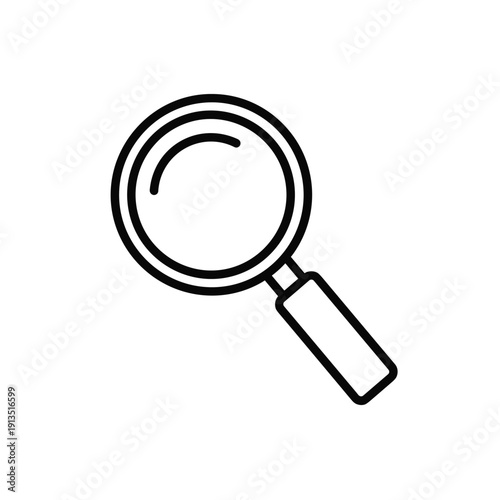 A simple line drawing of a magnifying glass on a white background