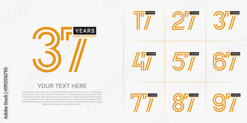 Anniversary logo type set with double line number. orange and black color can be use special moment