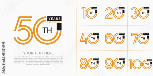Anniversary logo type set with double line number. orange and black color can be use special moment