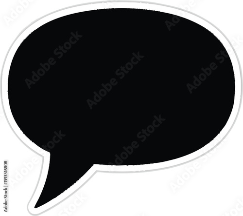 Speech bubble vector icon, an empty black thought cloud for text or communication, with white border detail