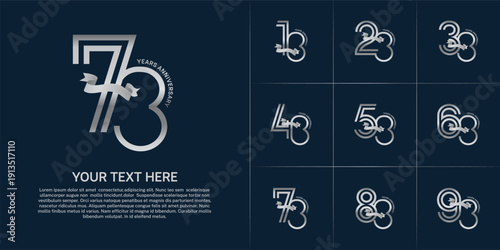Anniversary logo type set with double line number. silver color with ribbon can be use special moment