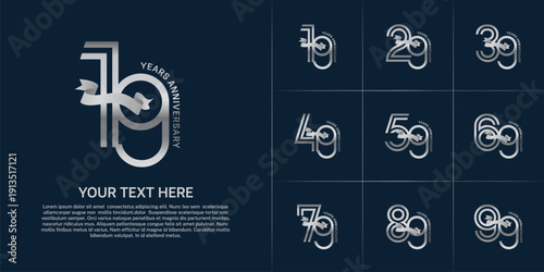 Anniversary logo type set with double line number. silver color with ribbon can be use special moment
