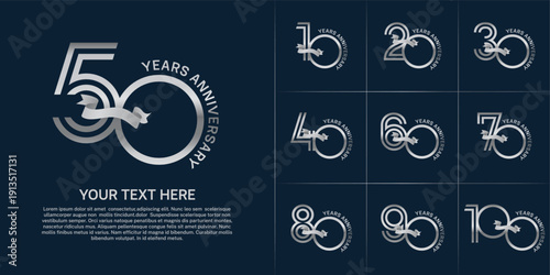 Anniversary logo type set with double line number. silver color with ribbon can be use special moment