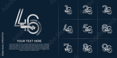 Anniversary logo type set with double line number. silver color with ribbon can be use special moment