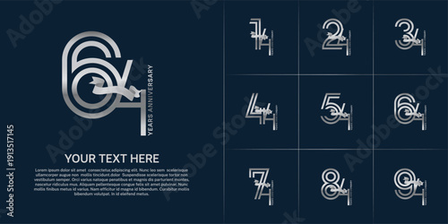 Anniversary logo type set with double line number. silver color with ribbon can be use special moment