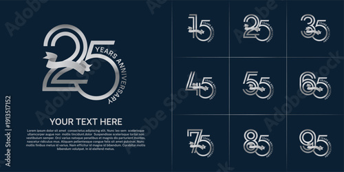 Anniversary logo type set with double line number. silver color with ribbon can be use special moment