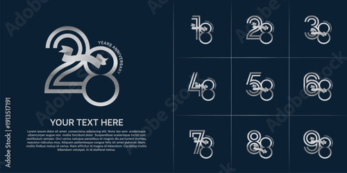 Anniversary logo type set with double line number. silver color with ribbon can be use special moment