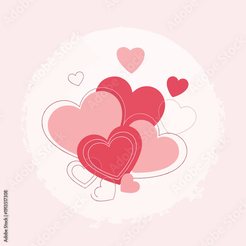 A collection of overlapping hearts in shades of pink, on a soft background