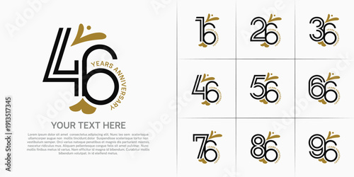 Anniversary logo type set with double line number. brown and black color with leaf ornament can be use special moment