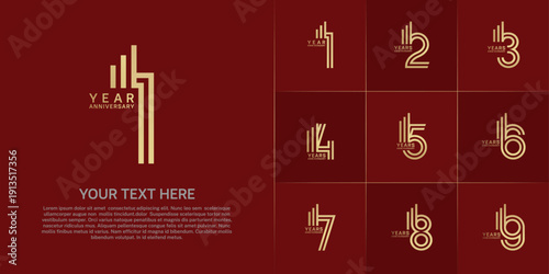 Anniversary logo type set with double line number. gold color can be use special moment