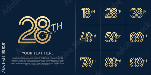 Anniversary logo type set with double line number. gold color can be use special moment
