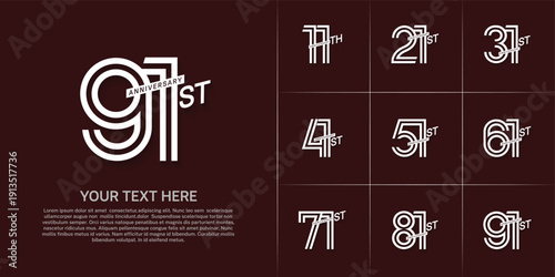 Anniversary set design with double line number. white color for celebration event