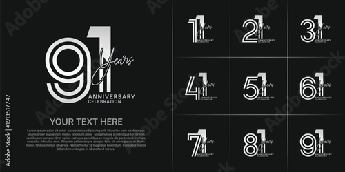 Anniversary set design with double line number and handwriting. white color for celebration event