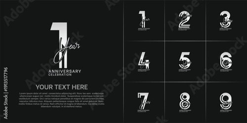 Anniversary set design with double line number and handwriting. white color for celebration event