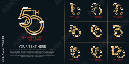 Anniversary set design with double line number. brown color with white confetti for celebration event