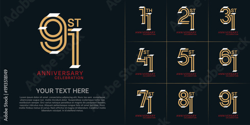 Anniversary set design with double line number. brown color with white confetti for celebration event