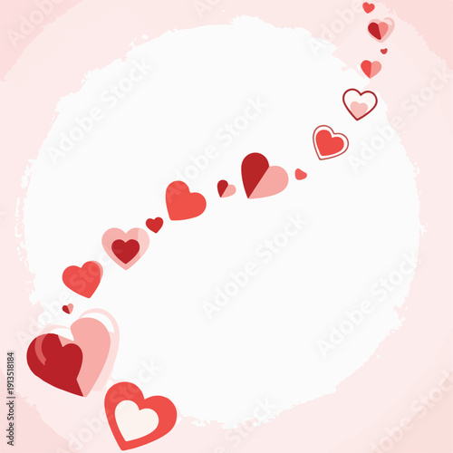 A collection of red hearts forming an arch, on a soft pink background