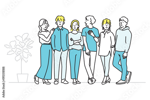 シンプル　イラスト　笑顔のビジネスパーソンの男性と女性　ビジネスシーン