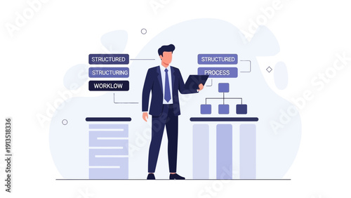 Businessman planning workflow and process strategy with flowchart