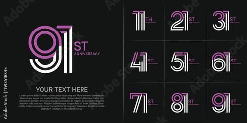 Anniversary set design with double line number. purple and white color for celebration event