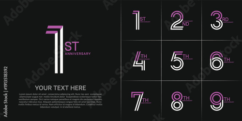 Anniversary set design with double line number. purple and white color for celebration event