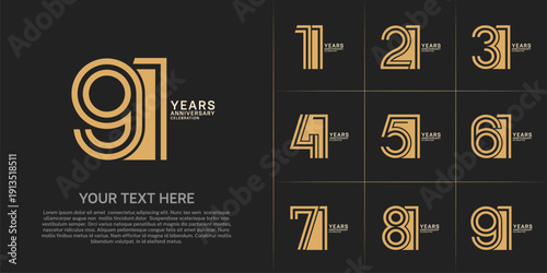 Anniversary set design with double line number. brown color for celebration event