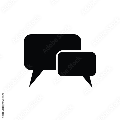 A simple graphic illustration of two black speech bubbles on a white background