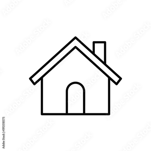 A simple line drawing of a house with a chimney and door