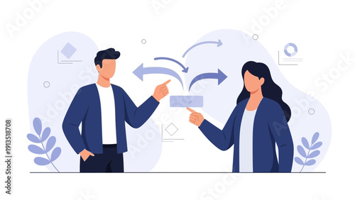 Business Meeting: Colleagues Discussing Strategy with Arrows and Charts