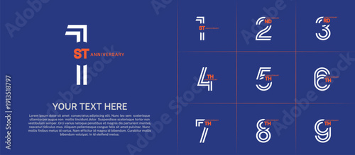 Anniversary set design with double line number. white and orange color for celebration event