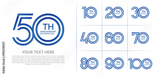 Anniversary logo set with double line number style. blue color can be use for special moment