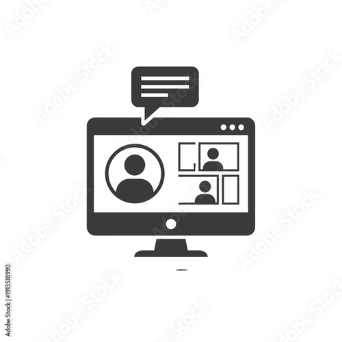 A computer monitor displaying a video conference with multiple participants online