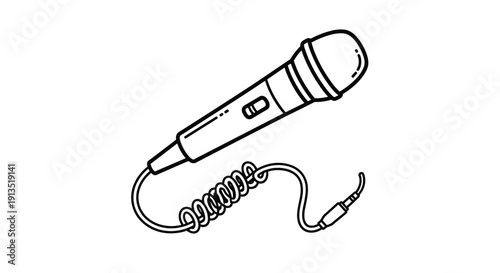 A simple line drawing of a wireless microphone with earpiece