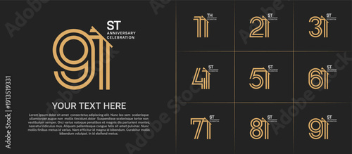 Anniversary logo set with double line number style. brown and white color with slash can be use for special moment