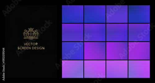 Vibrant matrix of blue gradient tiles glowing against a dark refined backdrop, perfect for modern technology branding, digital interfaces, or luxury marketing visuals.