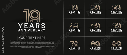 Anniversary logo set with double line number style. brown and white color can be use for special moment