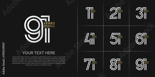 Anniversary logo set with double line number style. silver and gold color can be use for special moment