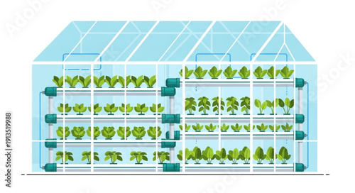 Vertical Farm Hydroponic System with Plants.
